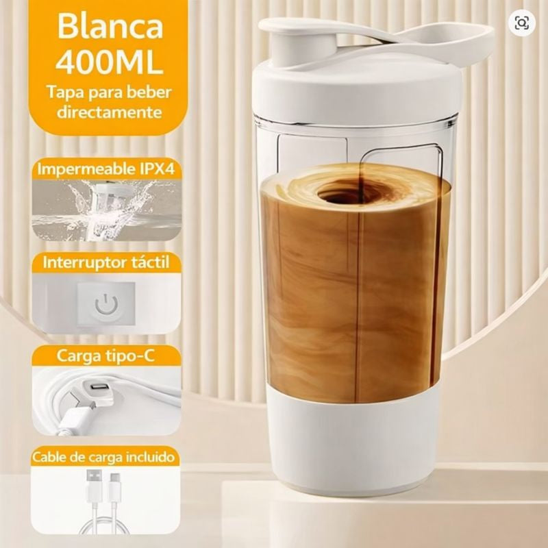 Shaker Eléctrico Pro: Vaso Batidor Automático de Alta Potencia para Proteína y Suplementos. Mezcladora Portátil Recargable USB, Sin Grumos, Diseño Deportivo.