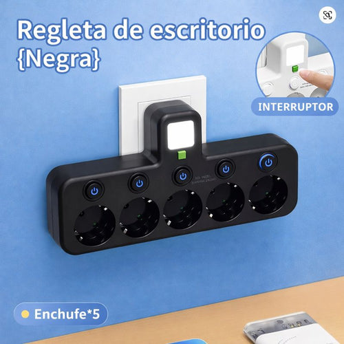 Enchufe europeo con toma de corriente, 5 tomas eléctricas, sin cable de extensión, con o sin puertos USB tipo-C, dos especificaciones